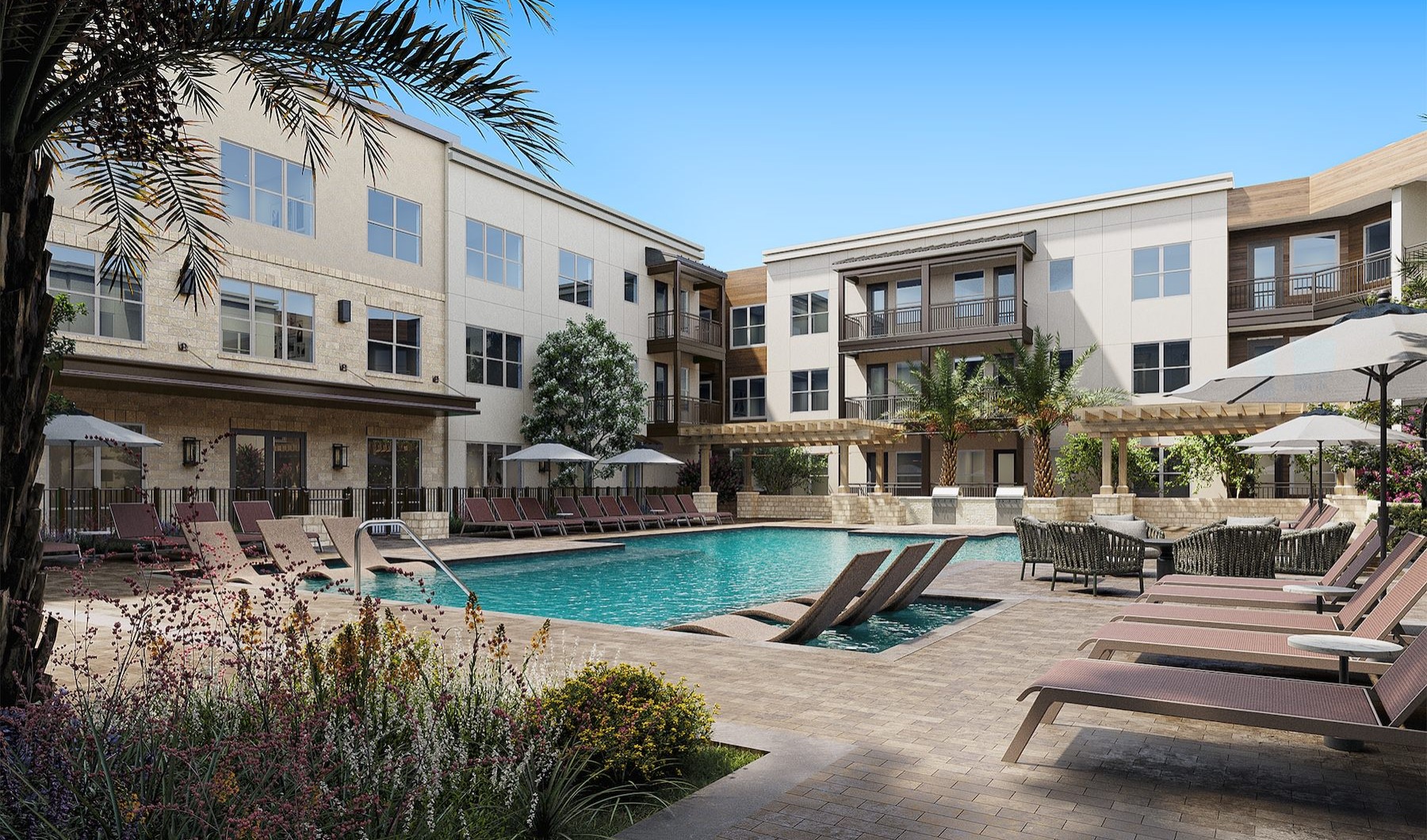 a swimming pool in a courtyard